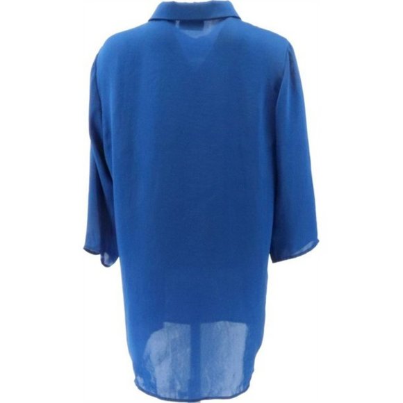 NWT ATTITUDES RENEE WASHED POLY SILK COLLARED SHIRT BLUE QUARTZ 4 - Picture 8 of 12